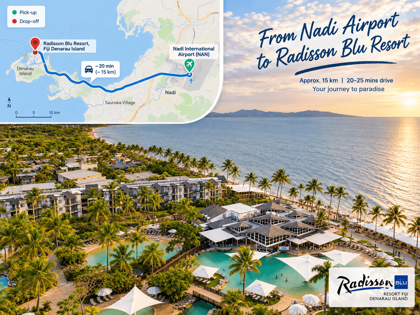 Nadi Airport Transfers ↔ Radisson Blu Resort Fiji Denarau Island